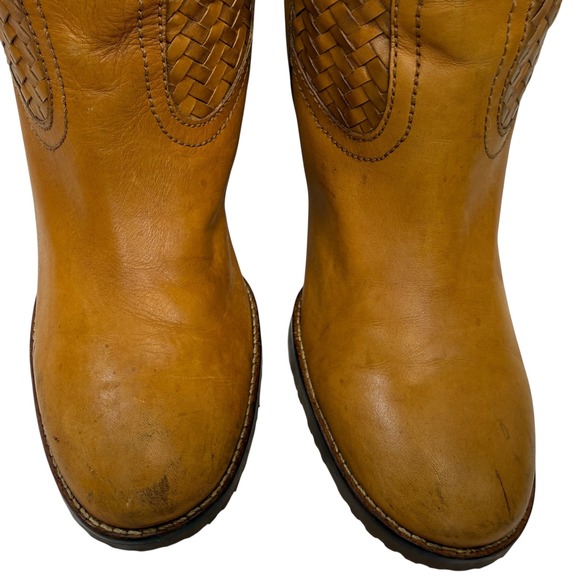 Cole Haan Woven Leather Tall Boots Womens 8.5 Block Heel Lug Sole Camel Tan - Picture 6 of 12